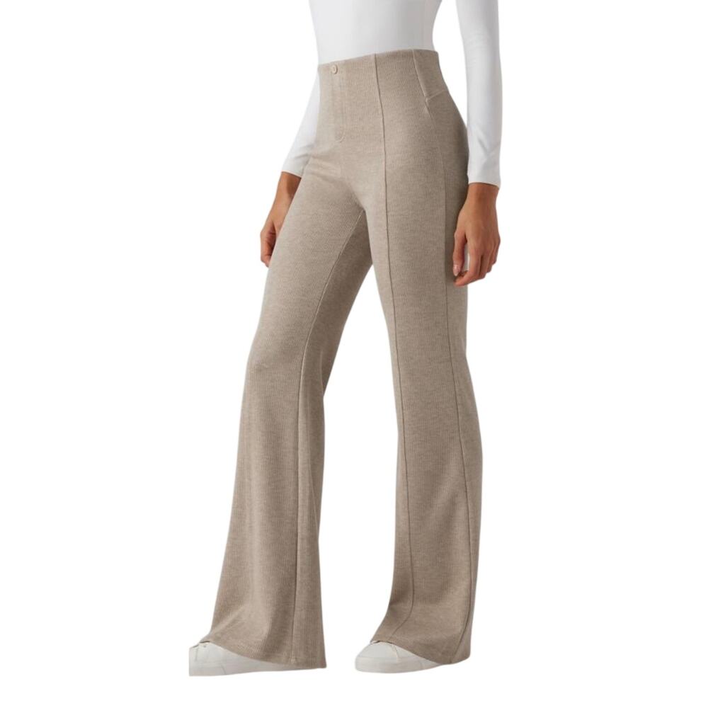Halara Ribbed High Waisted Tummy Control Flare Pants, Oatstone Beige, Large, NWT